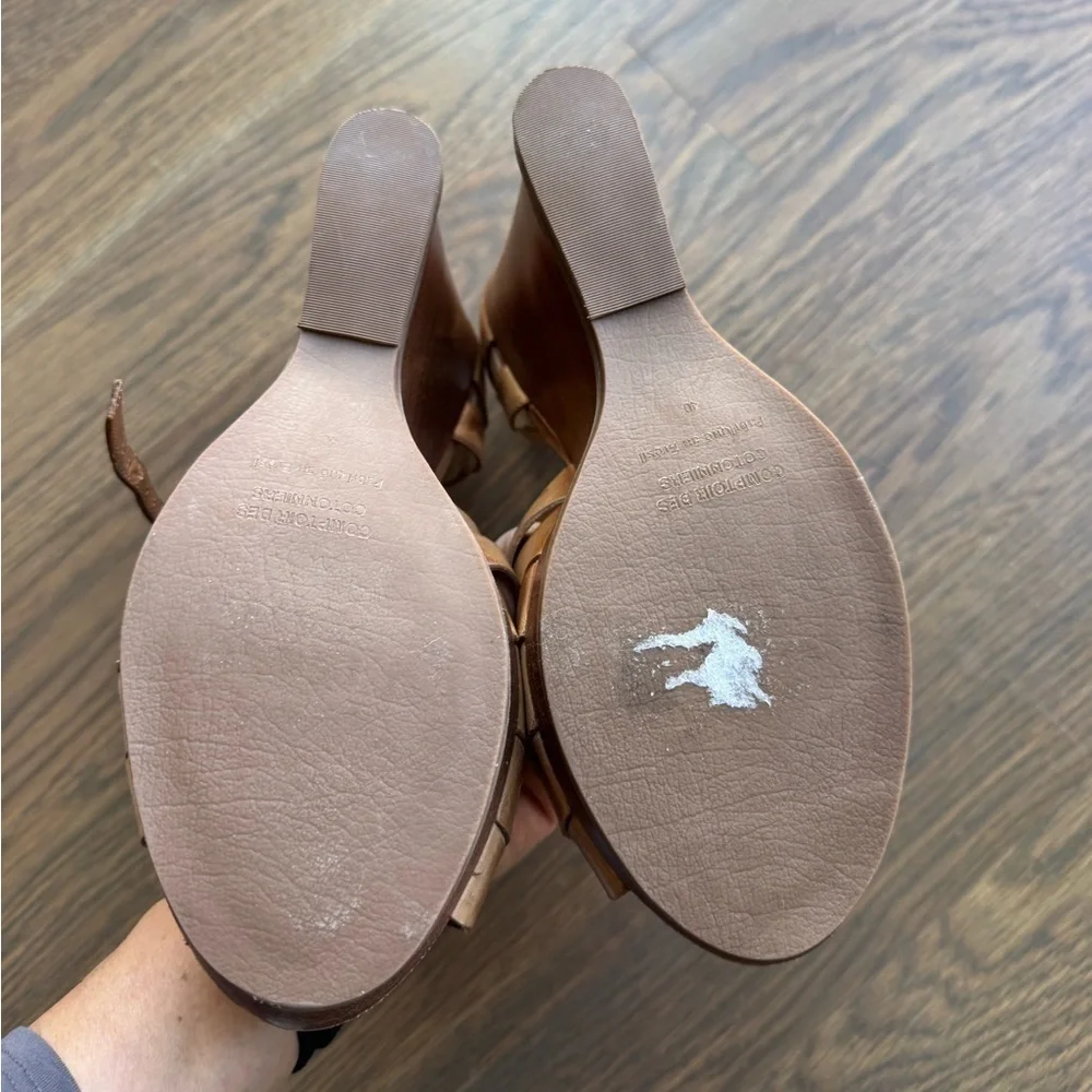 COTTON COUNTER Light Brown Leather Compensated Sandals size 40 US 8 Wedge Sandal